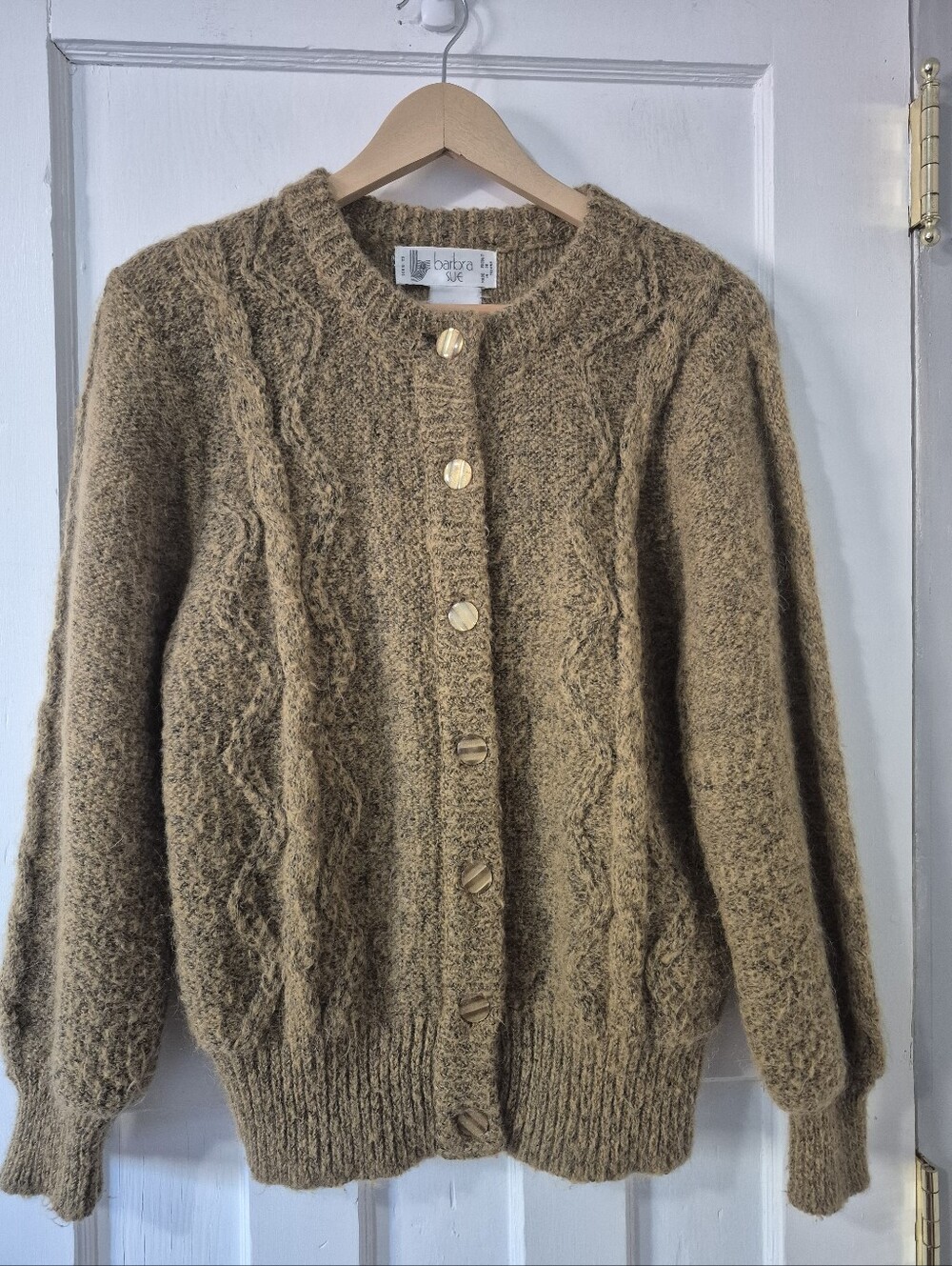 Barbra Sue Vintage Chunky Cable Knit Wool Blend Cardigan Sweater Sz M